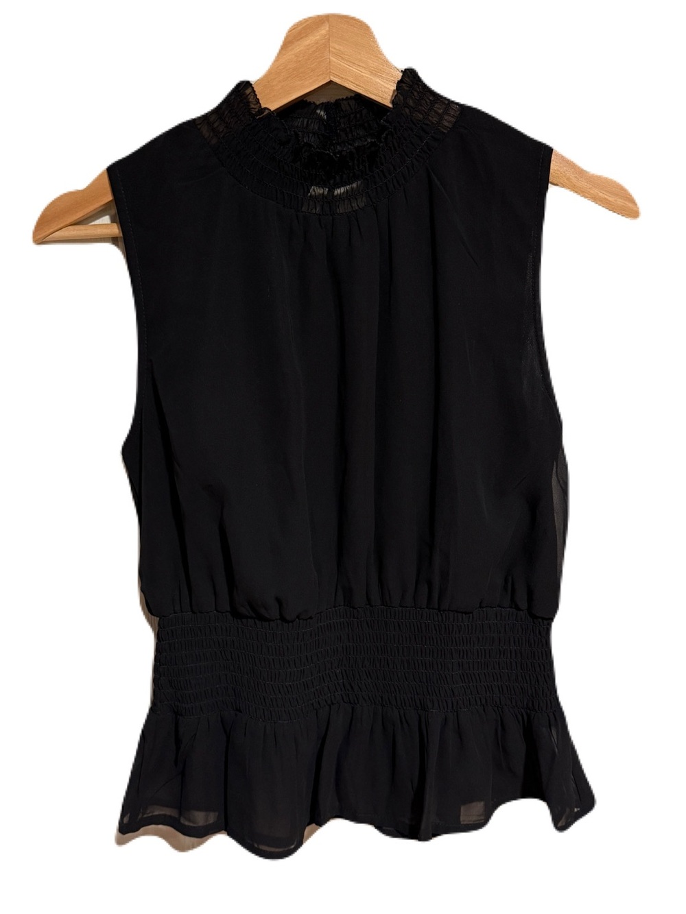 Japna Black Sleeveless Smocked-Neck Blouse